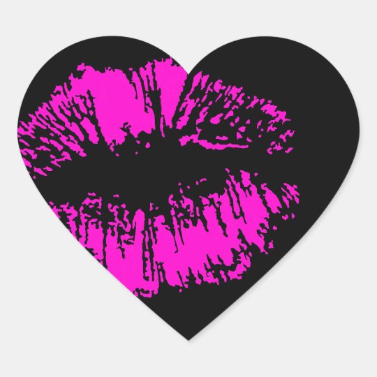 Neon Kiss on Black Heart Heart Sticker