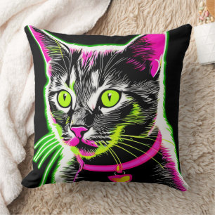 Neon Kitty Feline Art Cushion