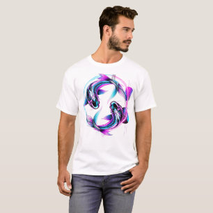 Neon Koi Fish Yin Yang Graphic Art T-Shirt