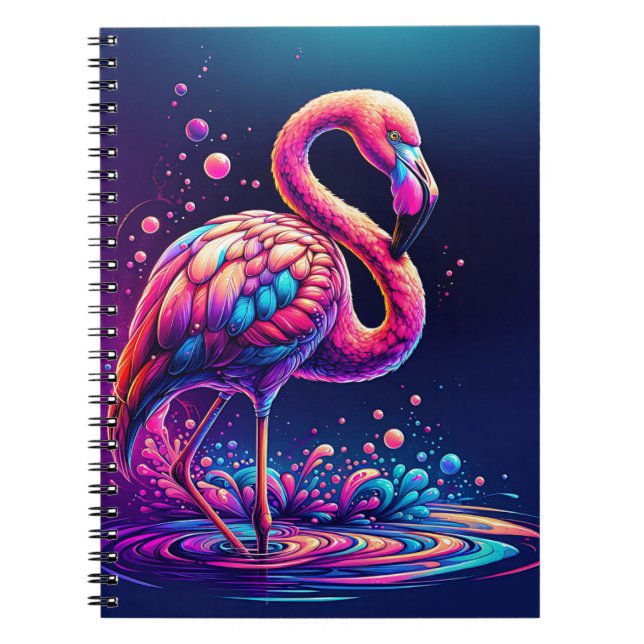 Neon Lagoon Flamingo – Vibrant Tropical Art Notebook (Front)