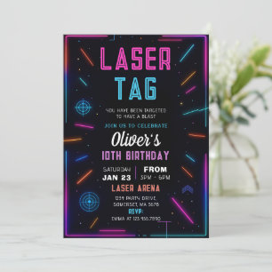 Neon Laser Tag Birthday Invitation