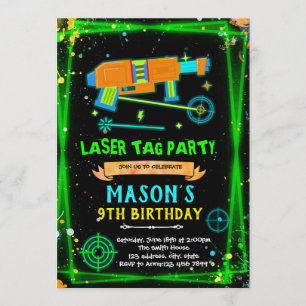 Neon Laser Tag boy theme invitation