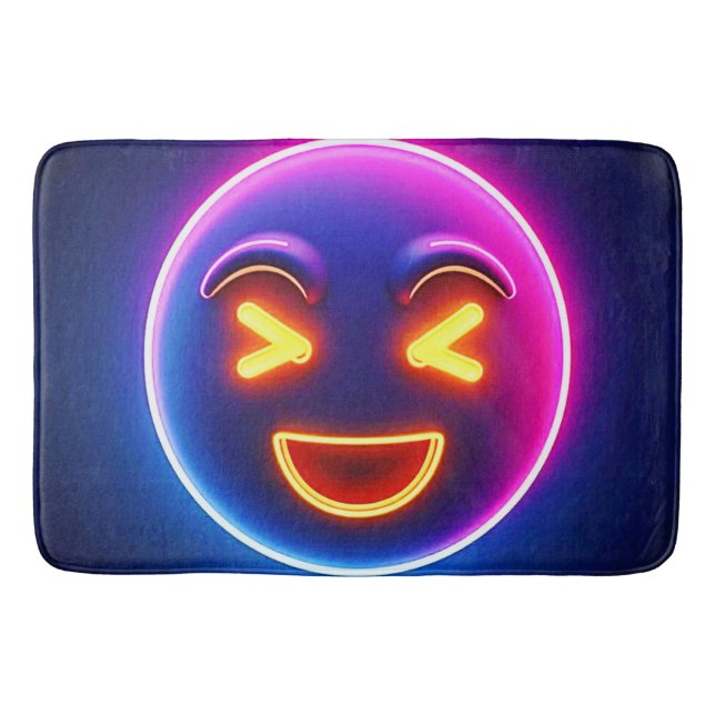 Neon Laughing Emoji Joy Bath Mat (Front)