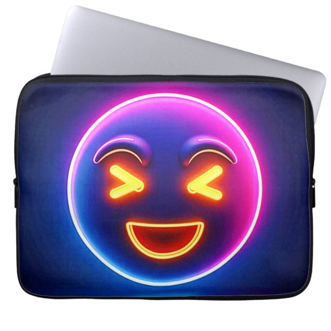 Neon Laughing Emoji Joy Laptop Sleeve (Front)