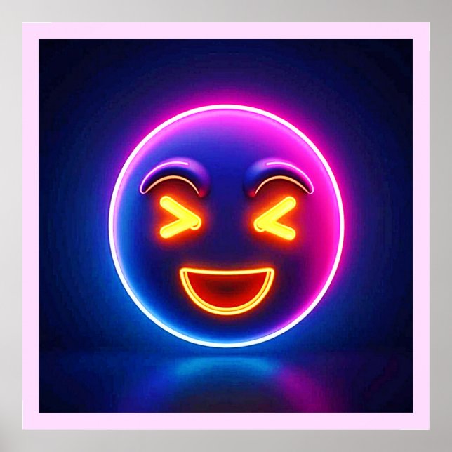 Neon Laughing Emoji Joy Poster (Front)