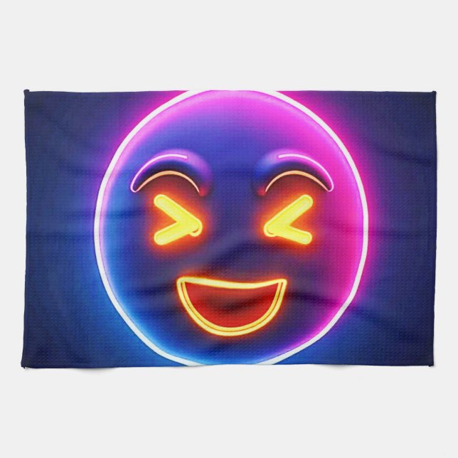 Neon Laughing Emoji Joy Tea Towel (Horizontal)