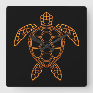 Neon Lava Sea Turtle Design Square Wall Clock