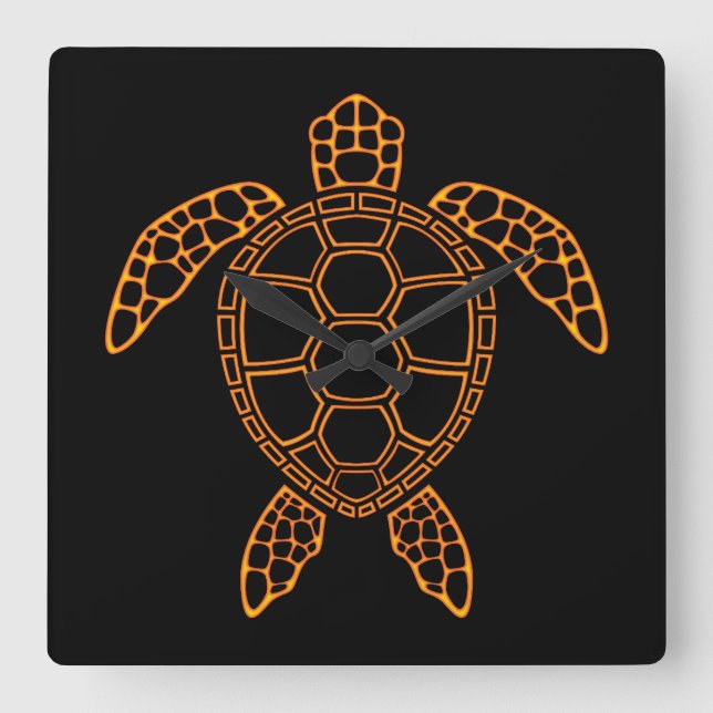 Neon Lava Sea Turtle Design Square Wall Clock (Front)