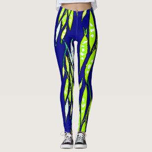Neon Leaf Branch Pattern Leggings