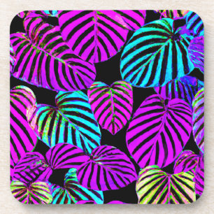 Neon Leaf Harmony Vibrant Pattern Coaster