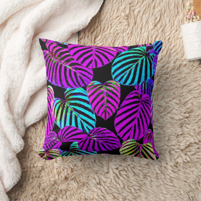Neon Leaf Harmony Vibrant Pattern Cushion (Blanket)