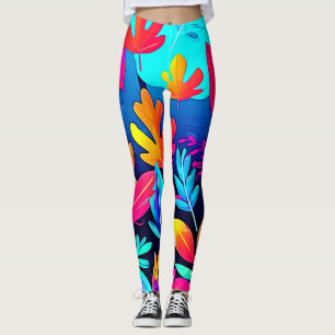 Neon Leaf Paradise Art Leggings