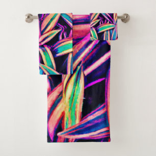 Neon Leaf Patterns Unveiled Bath Towel Set