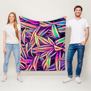Neon Leaf Patterns Unveiled Fleece Blanket