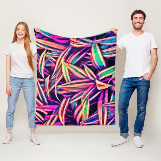 Neon Leaf Patterns Unveiled Fleece Blanket (In Situ)