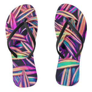 Neon Leaf Patterns Unveiled Flip Flops