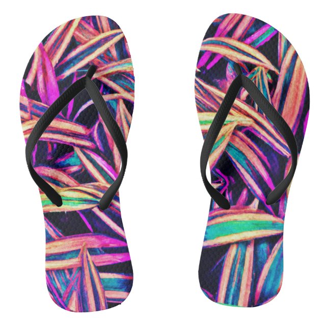 Neon Leaf Patterns Unveiled Flip Flops (Footbed)