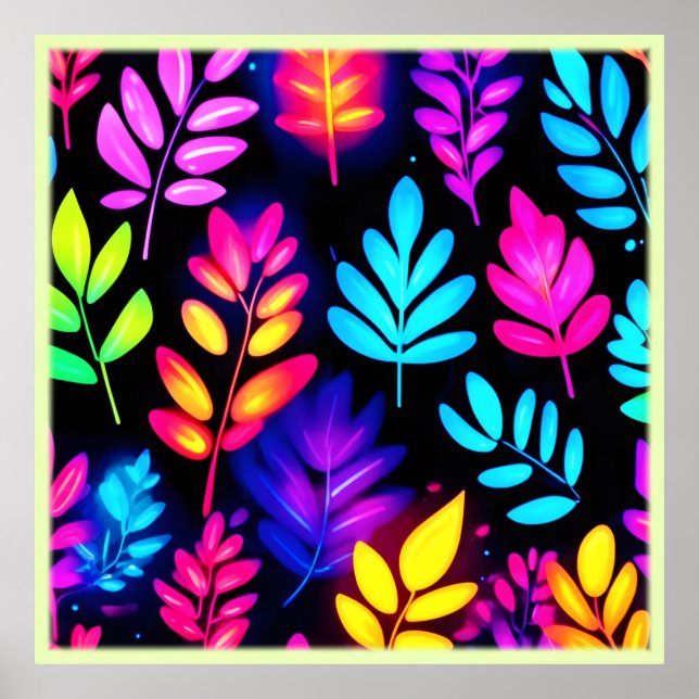 Neon Leaves Abstract Pattern Poster (Front)