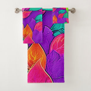 Neon Leaves: Cartoon Flow Bath Towel Set