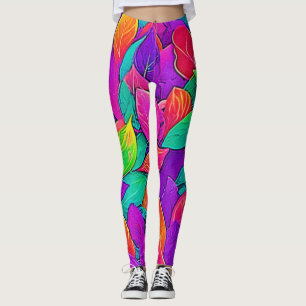 Neon Leaves: Cartoon Flow Leggings