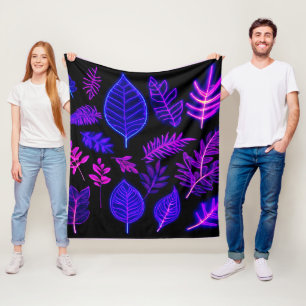 Neon Leaves in Pink and Purple Hues Fleece Blanket