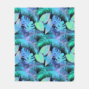 Neon Leaves Tropical Fleece Blanket