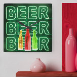 Neon LED Beer Sign Emerald Green Square Wall Clock<br><div class="desc">Square wall clock printed with neon look bar sign. The design has coloured beer bottles and is lettered with the word BEER in LED strip lighting. It has a colour palette of emerald green,  lime green,  red and amber. Please browse our store for alternative colorways.</div>