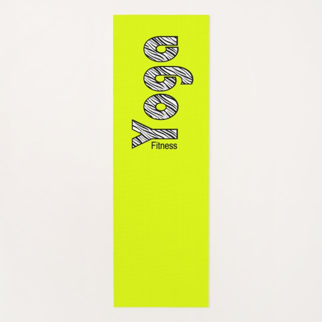 neon lemon green yoga pattern tiger lettering yoga mat (Front)