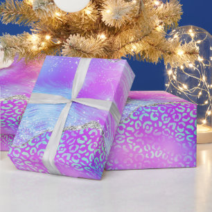 Neon Leopard Agate Glam Abstract Stone Pattern Wrapping Paper