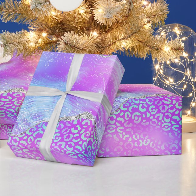 Neon Leopard Agate | Glam Abstract Stone Pattern Wrapping Paper (Holidays)