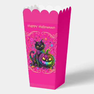 Neon Leopard Halloween Cat & Pumpkin Party Favour Box