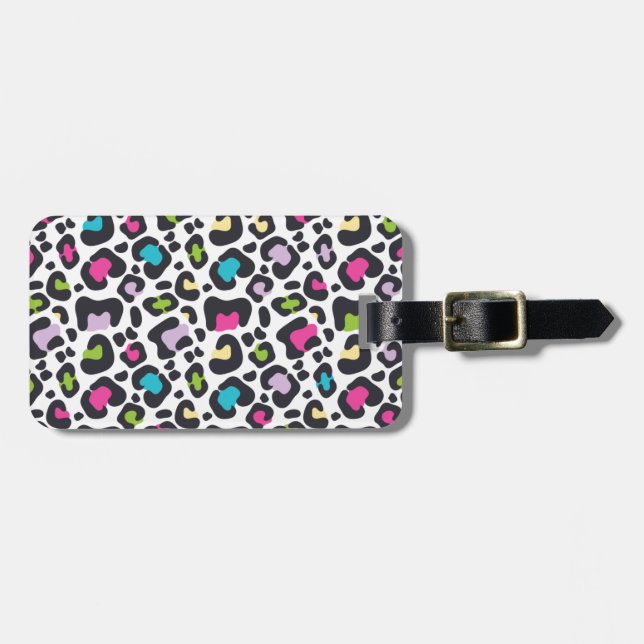 Neon Leopard Print Luggage Tag (Front Horizontal)