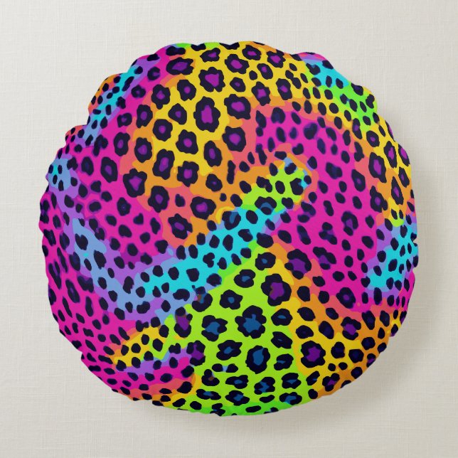 Neon Leopard Print Round Cushion (Front)