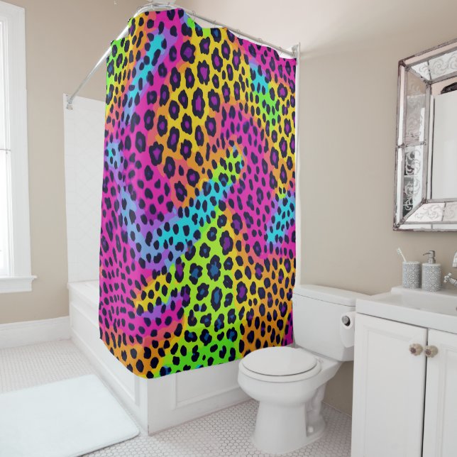 Neon Leopard Print Shower Curtain (In Situ)