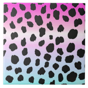 Neon leopard rainbow soft colours Ceramic Tile
