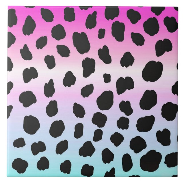 Neon leopard rainbow soft colours Ceramic Tile (Front)
