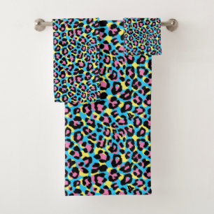 Neon Leopard Spots Pattern Bath Towel Set