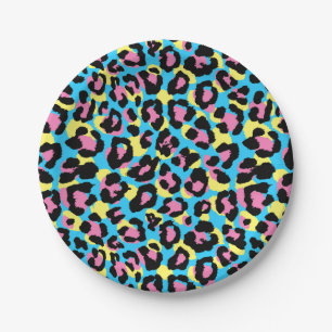 Neon Leopard Spots Pattern Paper Plate