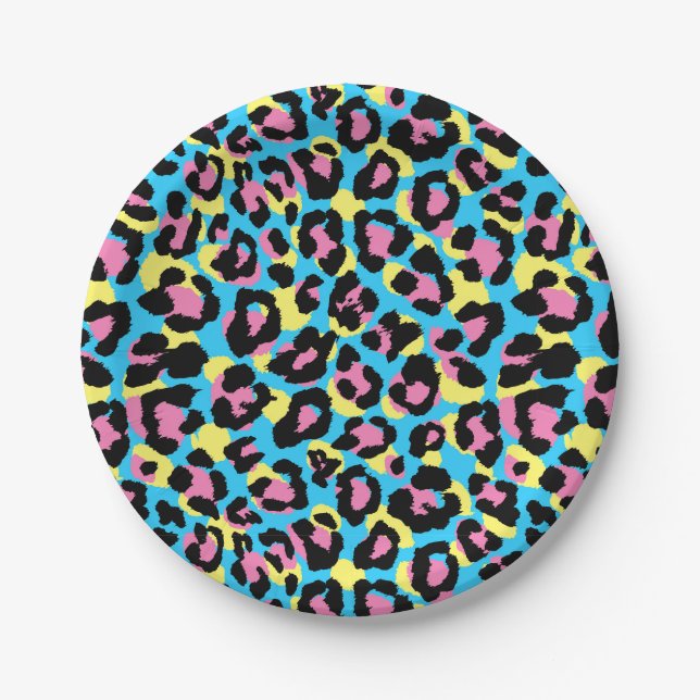 Neon Leopard Spots Pattern Paper Plate (Front)