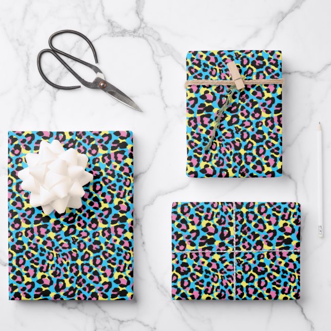 Neon Leopard Spots Pattern Wrapping Paper Sheet (Front)