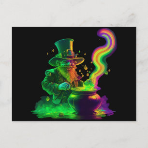Neon Leprechaun Rainbow Postcard