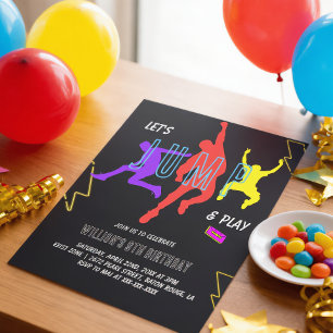 Neon Let's Jump Kids Birthday Party Invitation