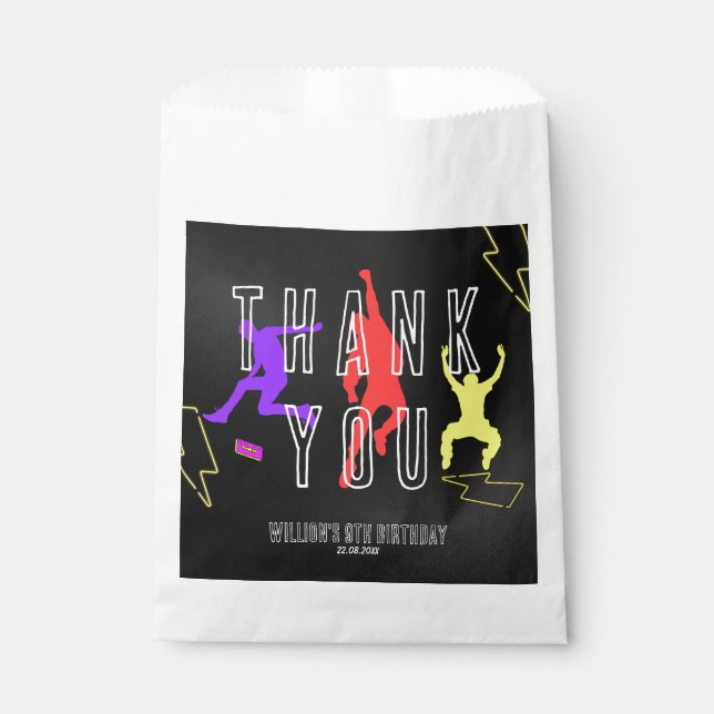 Neon Let's Jump Kids Birthday Party Thank You Favour Bags (Front)