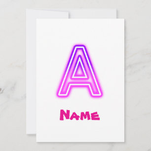 Neon Letter A Monogram Glowing Purple Pink Initial Invitation