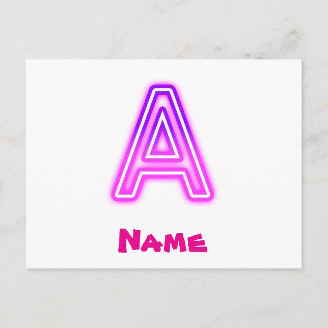 Neon Letter A Monogram Glowing Purple Pink Initial Postcard (Front)