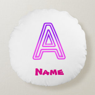 Neon Letter A Monogram Glowing Purple Pink Initial Round Cushion