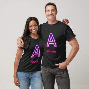 Neon Letter A Monogram Glowing Purple Pink Initial T-Shirt