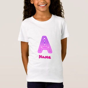 Neon Letter A Monogram Glowing Purple Pink Initial T-Shirt