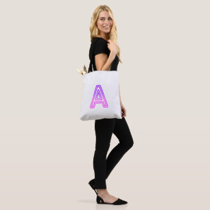Neon Letter A Monogram Glowing Purple Pink Initial Tote Bag