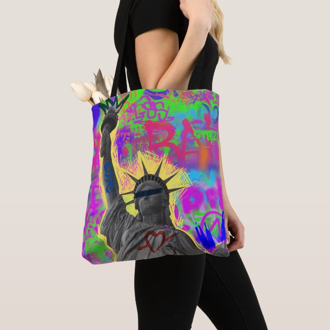 Neon Liberty Graffiti Tote Bag (Close Up)